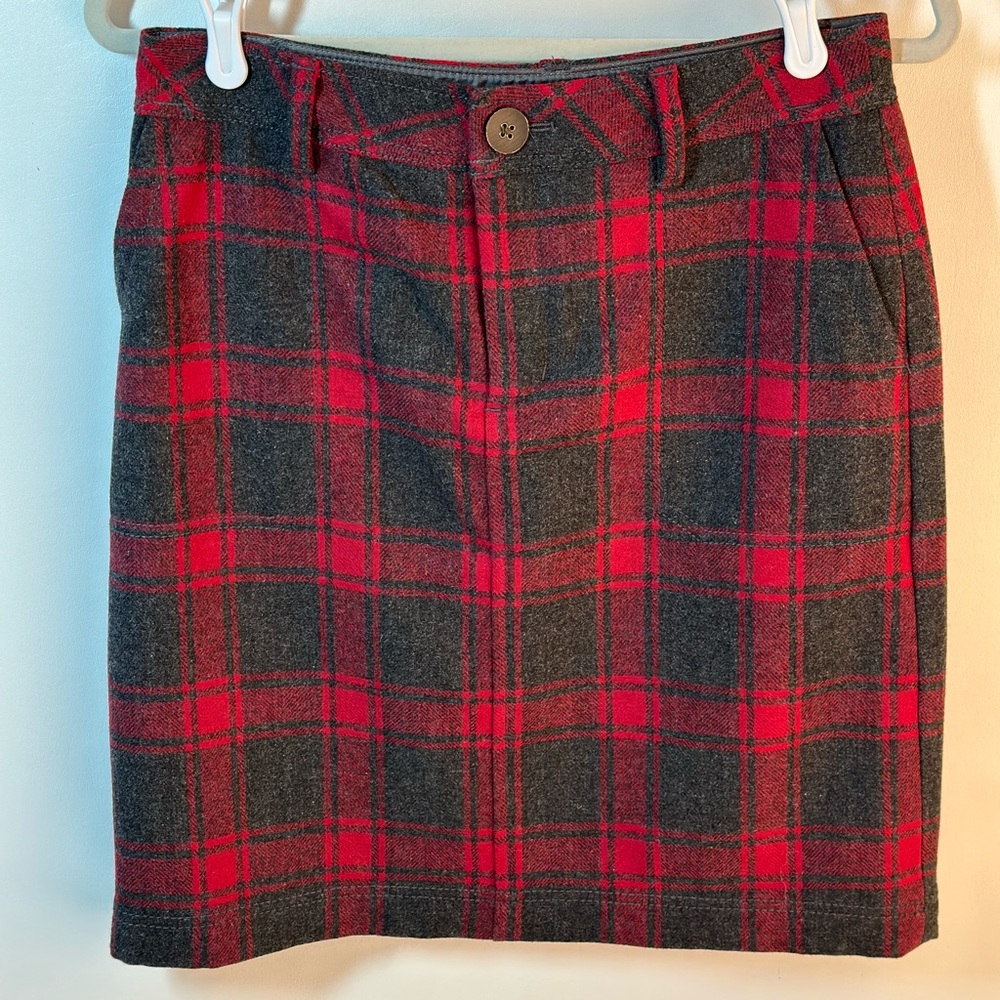 Eddie Bauer Red and Gray Plaid Wool Skirt, fully lined